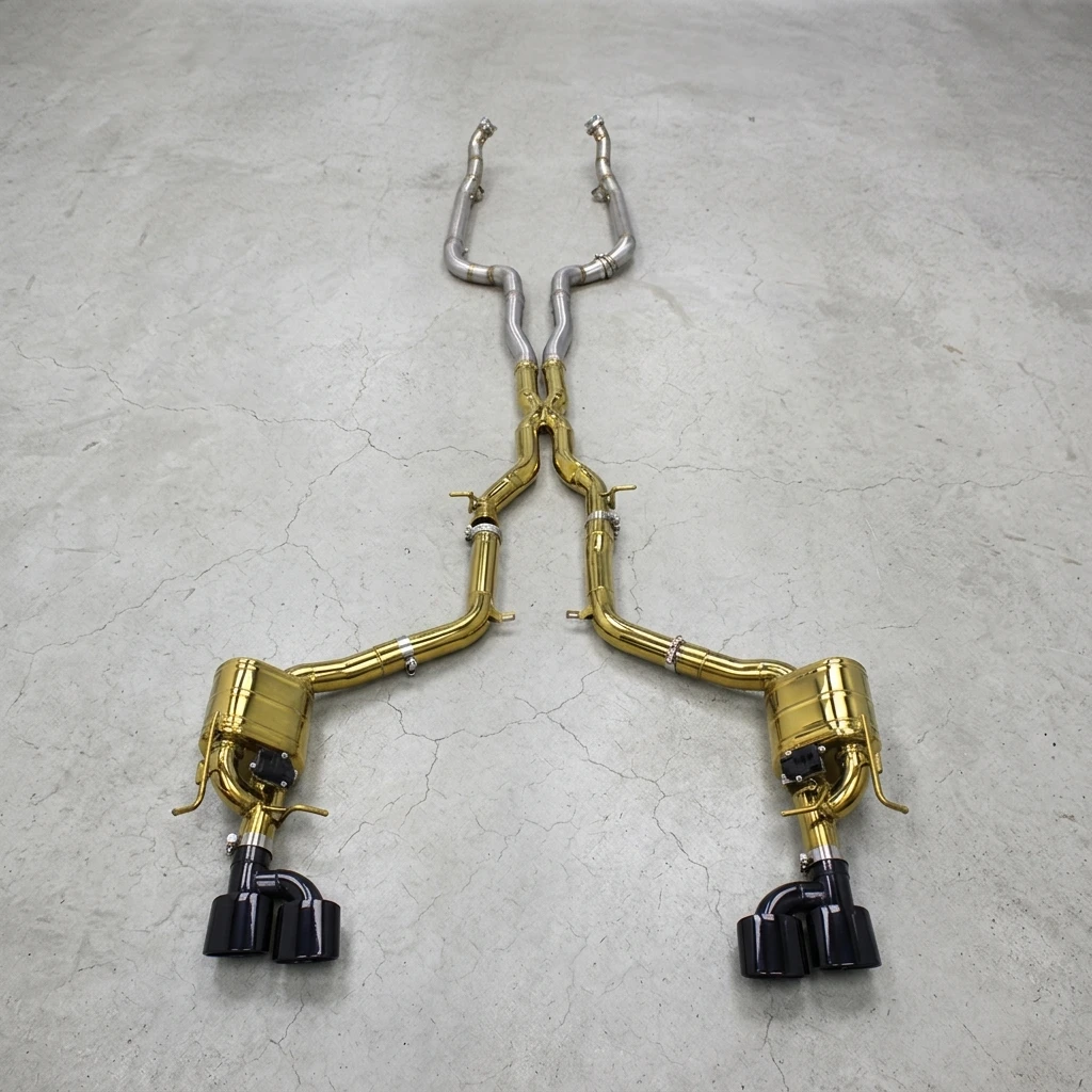1 Valvetronic Exhaust Muffler For Mercedes-benz C63 Amg W204 6.2l 2011-15 Plating Gold Exhaust Pipe