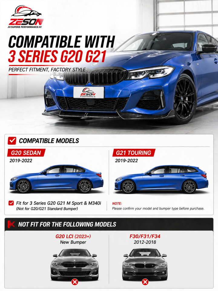 2019-2022 G20/G28 BMW 3 Series Pre-LCI (330i/M340i M Sport) Carbon Fiber Front Lip - AD Style | Splitter & Chin Spoiler โ photo 2