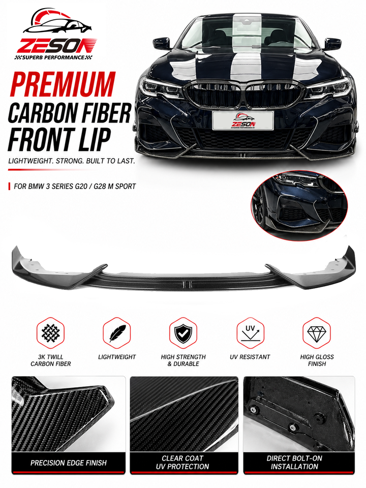 2019-2022 G20/G28 BMW 3 Series Pre-LCI (330i/M340i M Sport) Carbon Fiber Front Lip - AD Style | Splitter & Chin Spoiler โ photo 3