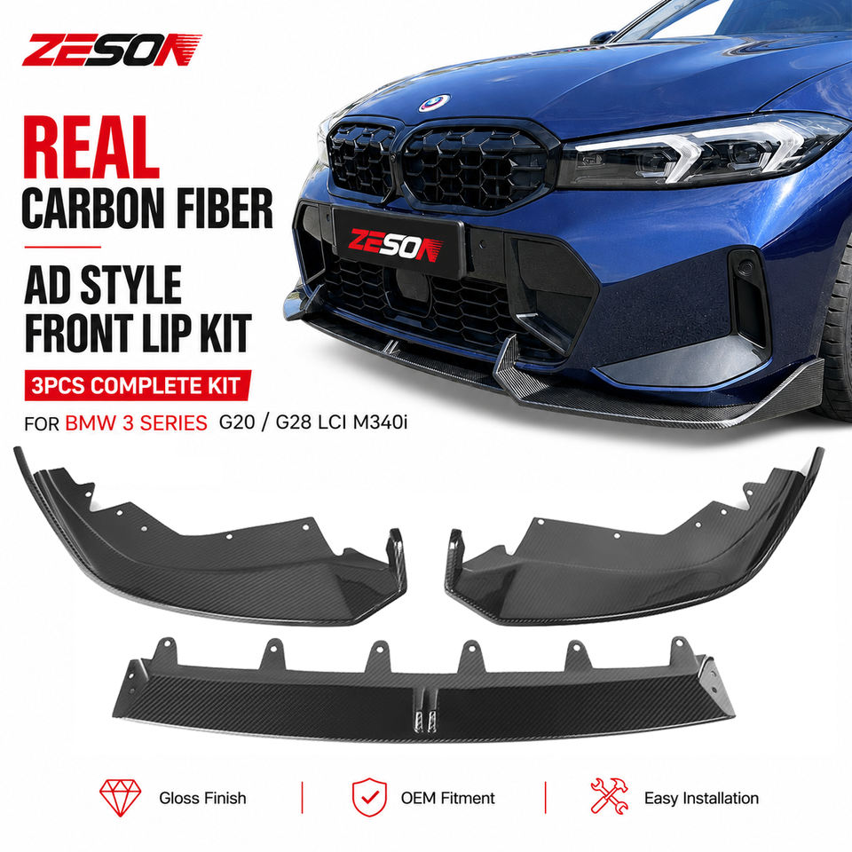 2023-2026 G20/G28 BMW 3 Series LCI (330i/M340i M Sport) Carbon Fiber Front Lip - AD Style | Splitter & Chin Spoiler — photo 2
