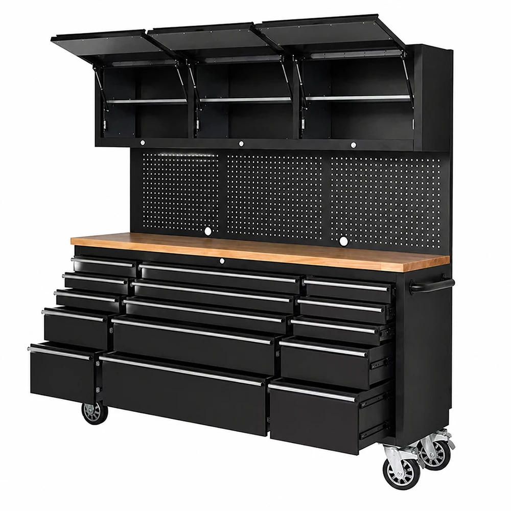 72 Inch Garage Steel Tool Cabinet Rolling Combination Tool Workbench Chest Workshop Cart Lockable