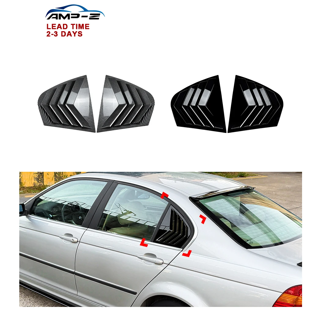 Amp-z E46 Carbon Black Rear Window Louver Shutter Side Vent Cover Kits For BMW 3 Series E46 M Sport