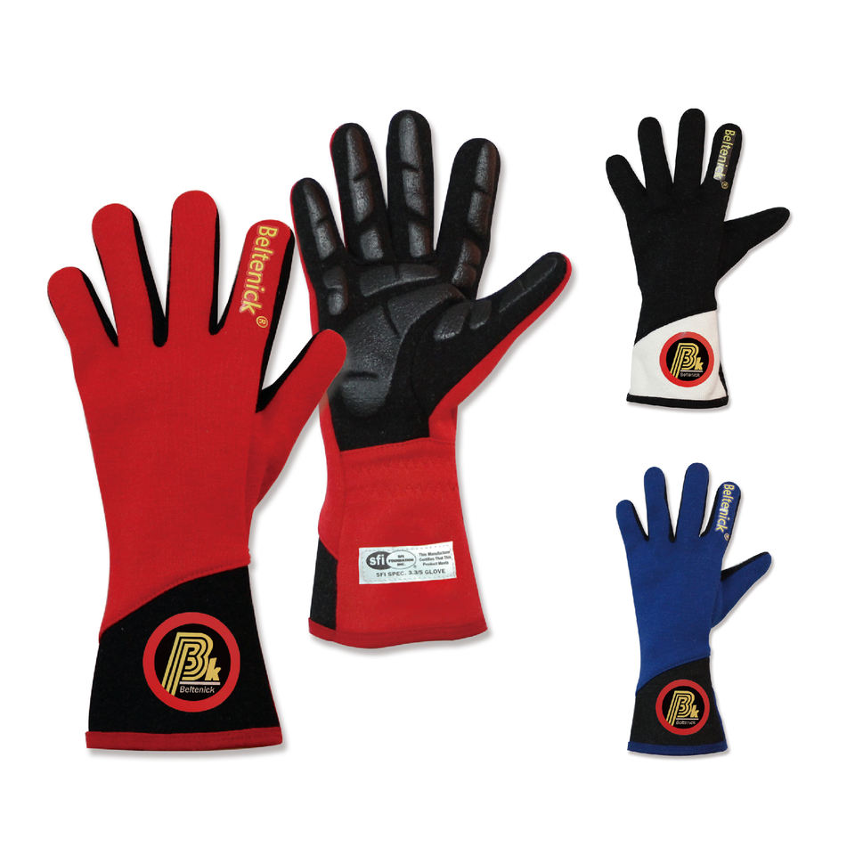 Beltenick SFI 3.3/5 Approved FIA Certified Blue Nomex Non-Slip Fire Retardant Unisex Full Finger Print Car Racing Gloves Sports