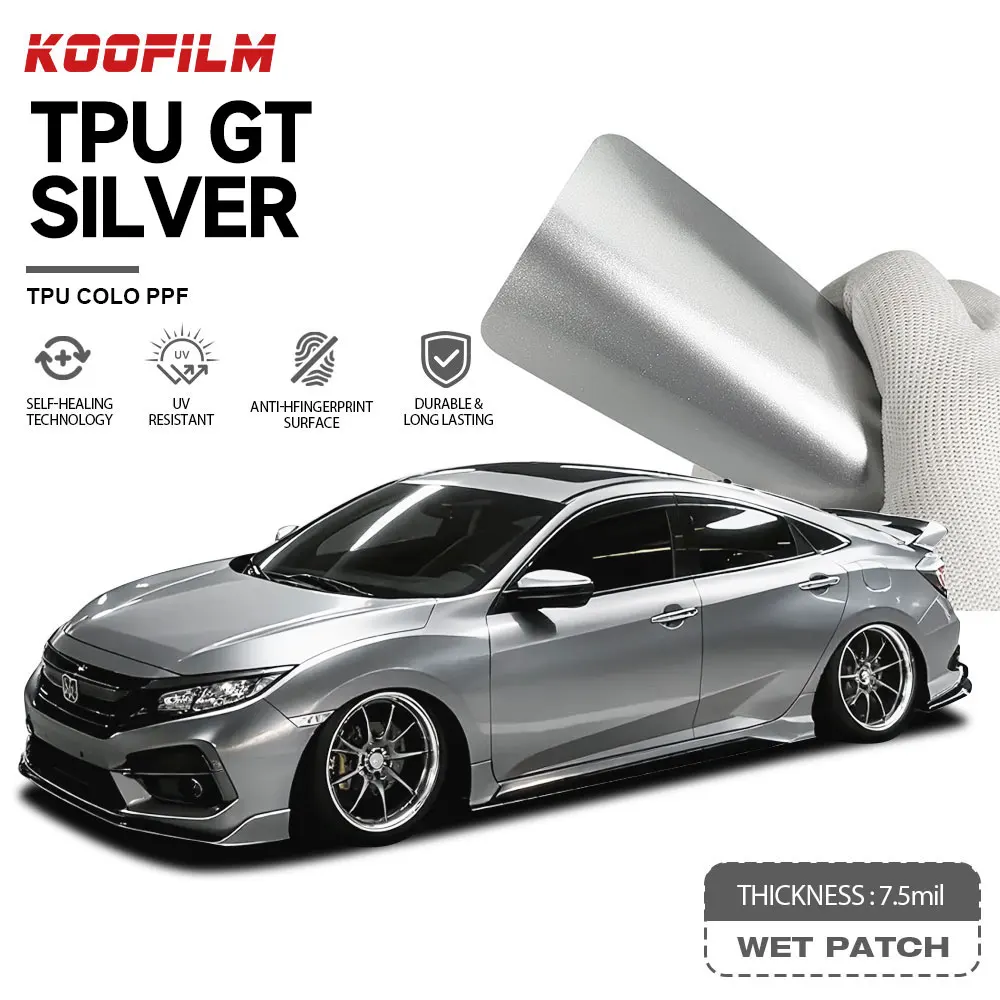 Car Wrapping Wet Install Color Tpu Ppf Color Easy Install 7.5mil High Quality Metal Glossy Silver Color Paint Protection Film