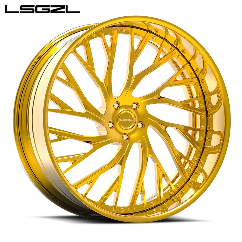 Custom 2 Piece Forged Golden Chrome Rim 5x114.3 5x120 5x130 5x112 18 19 20 21 22 23 24 26 28 Inch