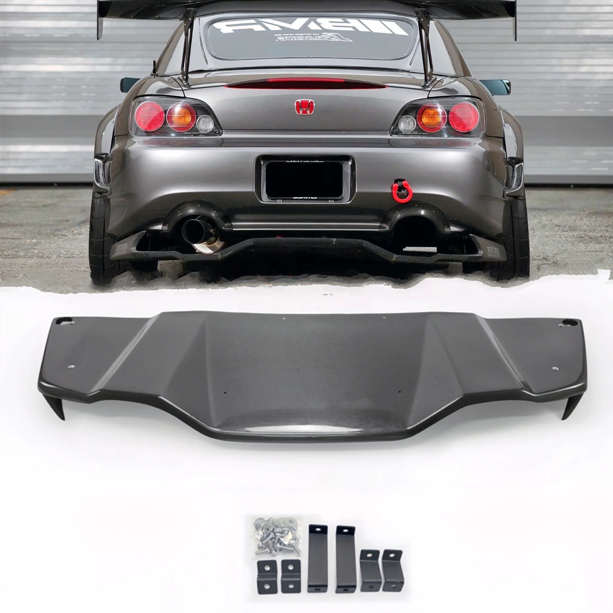 Epr High Quality For S2000 Carbon Rear Diffuser Voltex Style Bumper Lip Spoiler 175/65/30