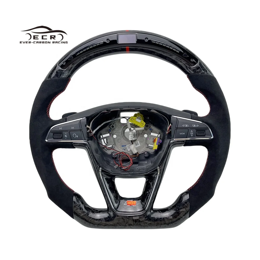 Ever-carbon Racing Ecr New Design Suede Leather Forged Carbon Fiber Led Steering Wheel For Seat