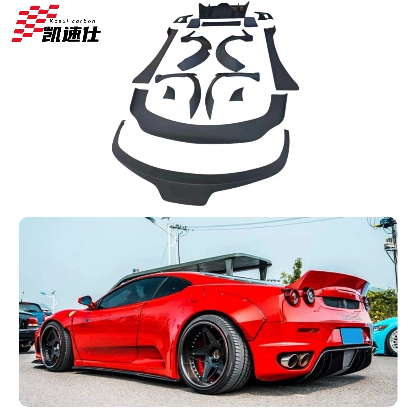 Ferrari F430 LB Style Fiberglass Wide Body Kit Wheel Fenders Rear Bumper Full Set