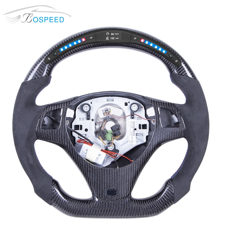 For BMW E90 E91 E92 E93 E81 E82 E87 E88 M3 M4 Carbon Fiber Led Steering Wheel | Custom Racing Flat Bottom Display Upgrade