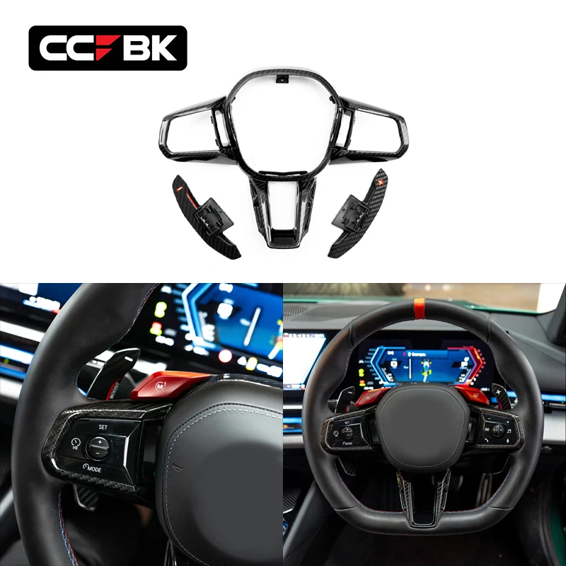 For BMW G60 G61 520i 530i 540i 550e G90 G99 M5 2023-2026 Dry Carbon Interior Trims Steering Wheel Gear Shift Paddles Cover Caps