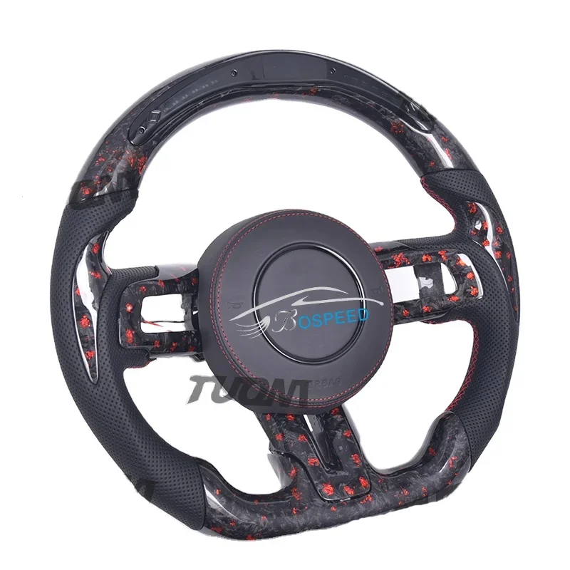 For Ford Mustang Gt Led Carbon Fiber Steering Wheel Customized White Perforated Leather Steering Wheel 2015-2023