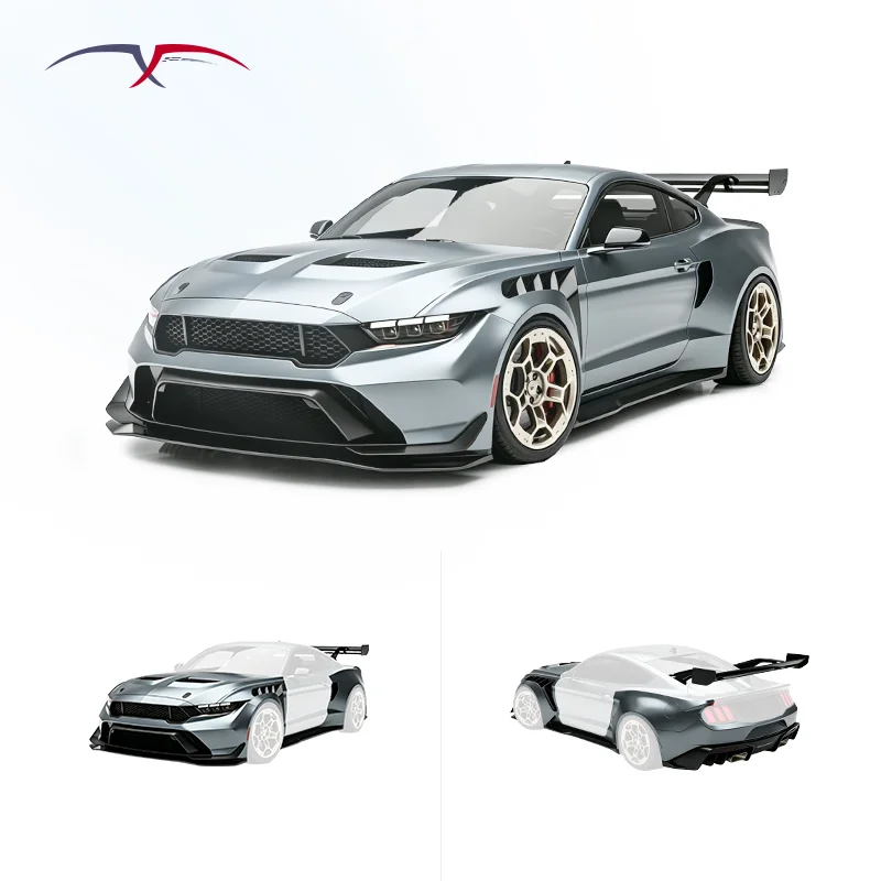 For Ford Mustang Upgrade Gtd Style Wide Body Kit Car Bumpers Hood Front Bumper Side Skirt Fender Rear Diffuser Rear Spoiler