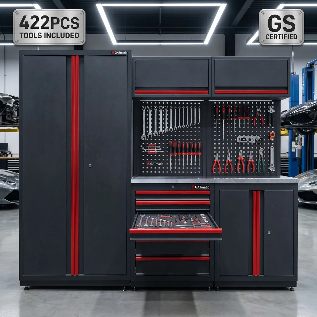 Gatmatic Professional Modular 5-drawer Workshop Storage Cabinet Station - Heavy Duty 2.2m Workbench