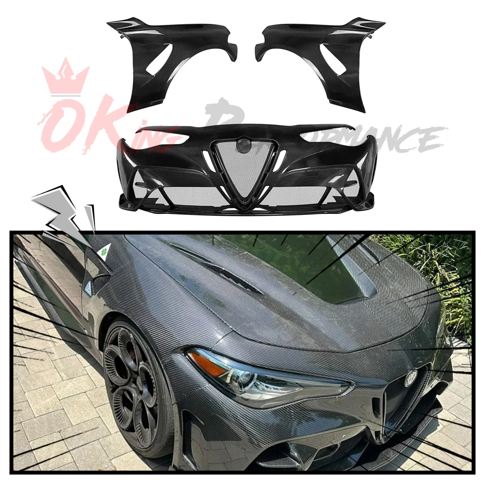 Giulia Gtam Widebody Style Carbon Fiber Front Bumper & Fenders For Alfa Romeo Giulia