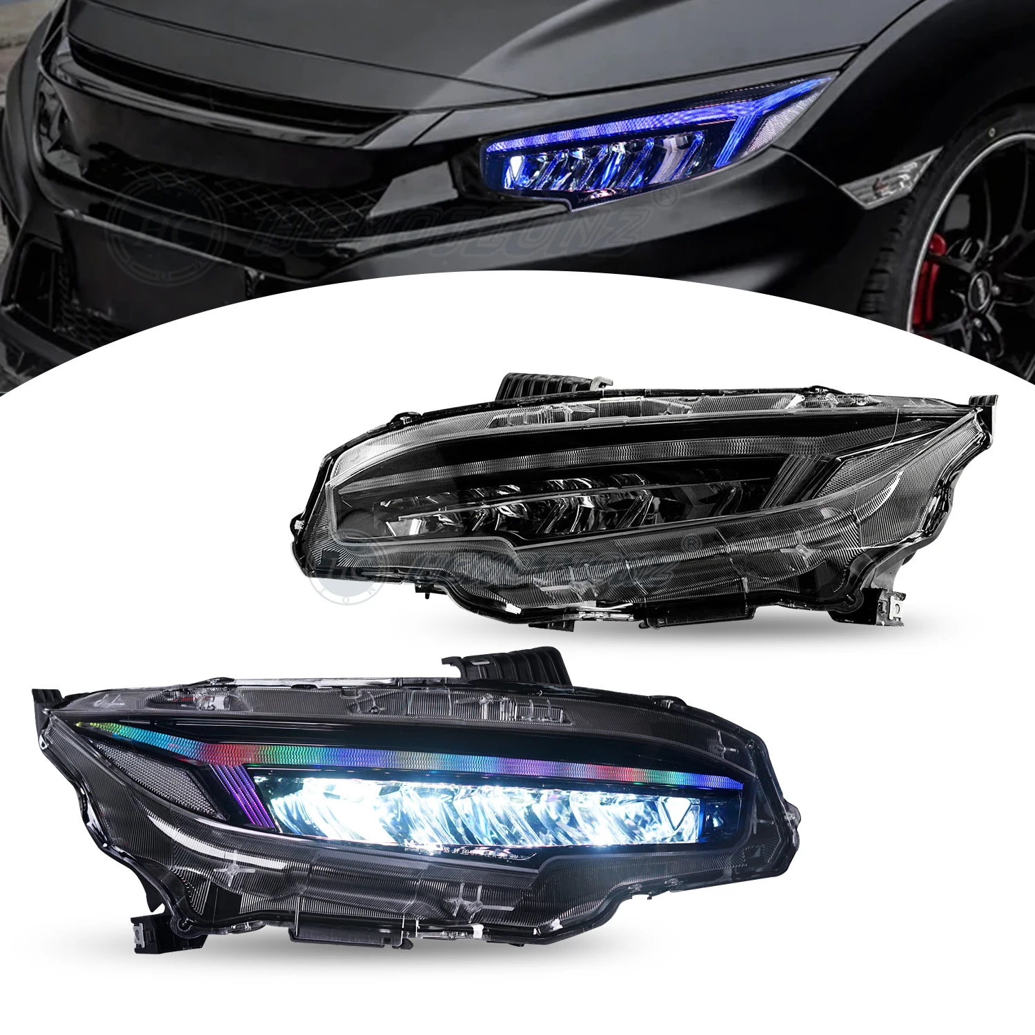 Hcmotionz Factory Rgb Car Led Front Lamps 2016-2021 Drl Styling 6000k Start-up Animation Headlights
