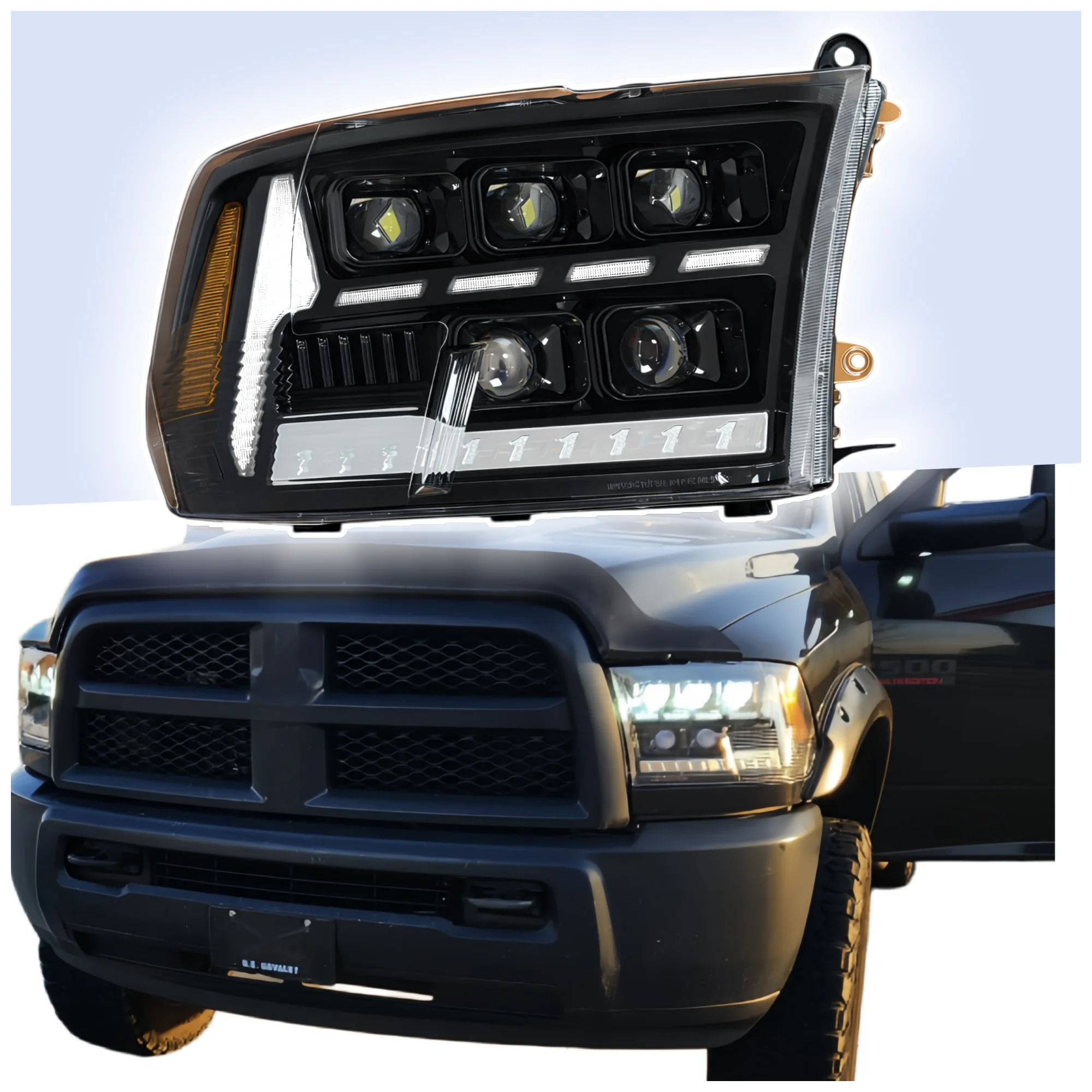 Huafuxing New Launch 5 Lens Led Headlight Assembly For 2009-2018 Dodge Ram 1500 2500 3500 Projector Upgrade 500% Brighter Pair