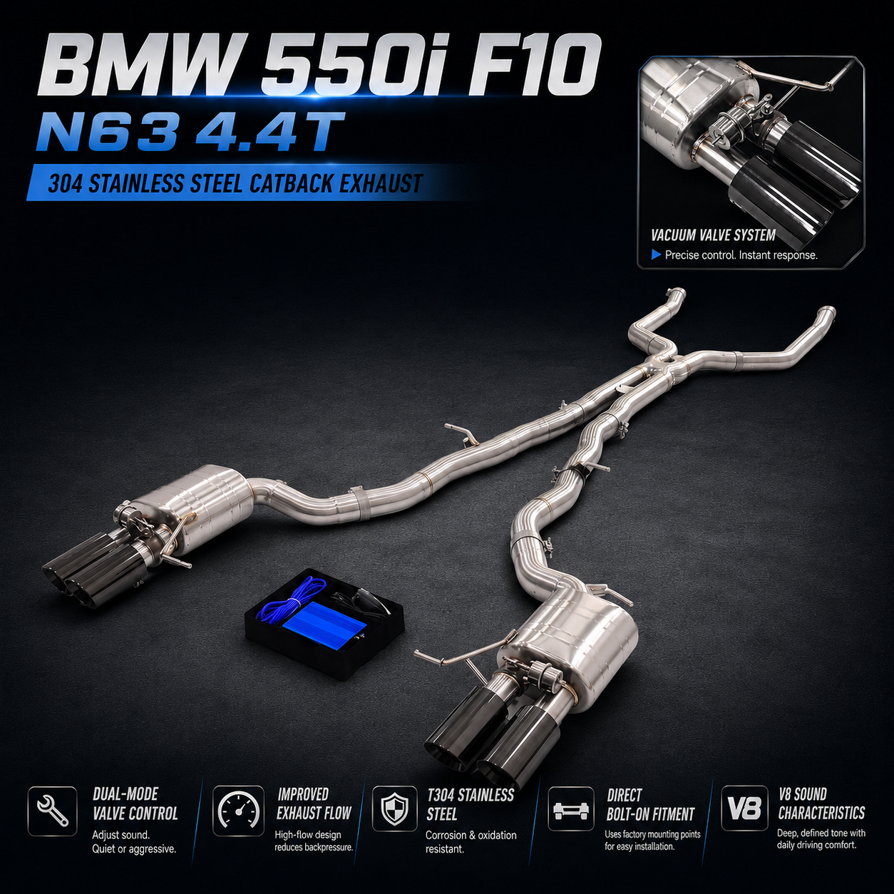 ING Stainless Steel Exhaust Muffler Valve Catback System for BMW 550i F10 N63 V8 4.4T 2011+
