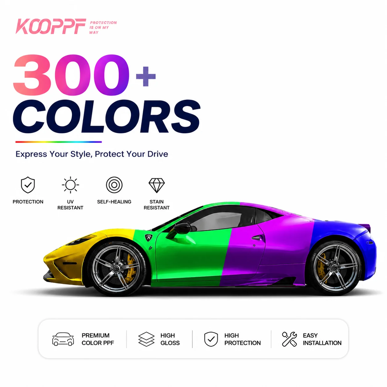 Koofilm High-quality Color Changing Car Wrapping Tpu/pet/tph Materia Color Ppf Paint Protection Film 7.5mil 8.0mil Car Film