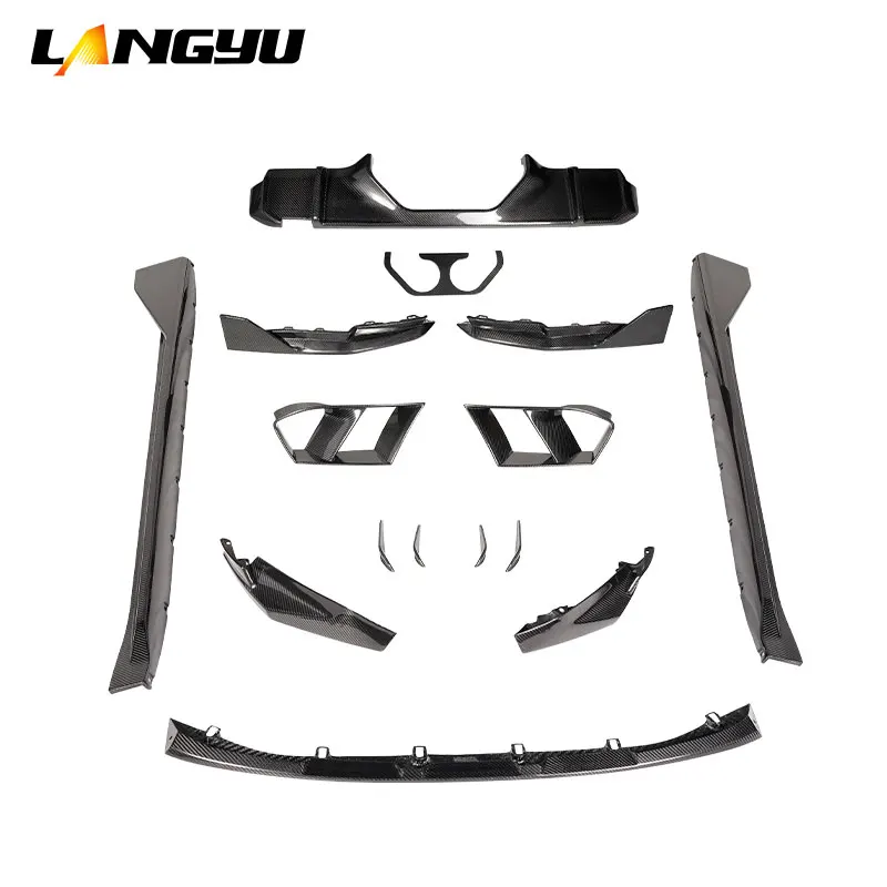 Langyu 2021+ Auto Parts Mp Style Dry Carbon Fiber Front Lip Rear Diffuser Side Skirt Bodykit For BMW M3 M4 G80 G82 Body Kits
