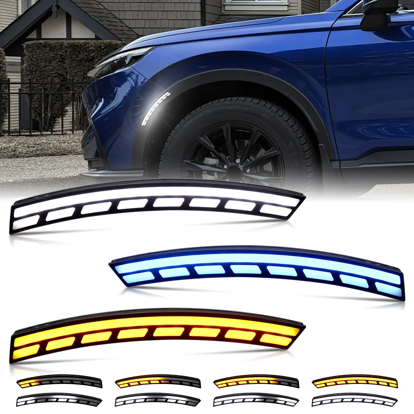 Led Side Marker Drl Rear Reflector Lights For Honda Crv 2023 -26 White Drl Amber Signal Blue Wheel Eyebrow Lamp Reflector Lamps