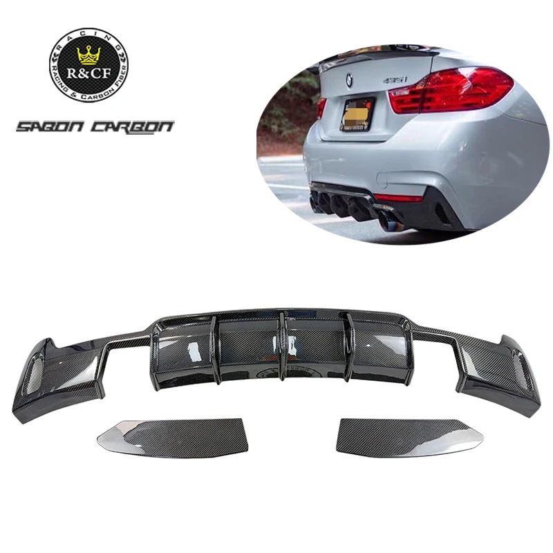 Mad Fang Style Carbon Fiber Rear Diffuser With Side Splitter For BMW F32 F36 435i 440i M Sport 2014+