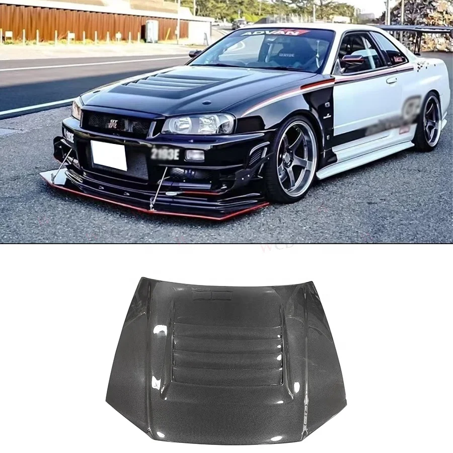 Nismo Style Carbon Fiber Front Hood For Nissan Skyline R34 Gtr Front Bumper Hood Bonnet Cover Body Kit