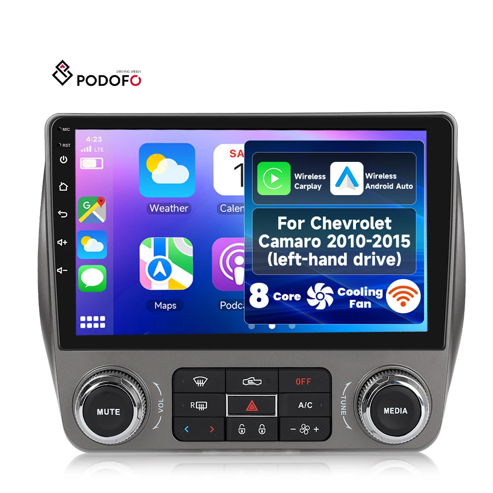 Podofo Qualcomm 9'' Android Car Radio 8 Core 4+64g For Chevrolet Camaro 2010-2015 Wireless