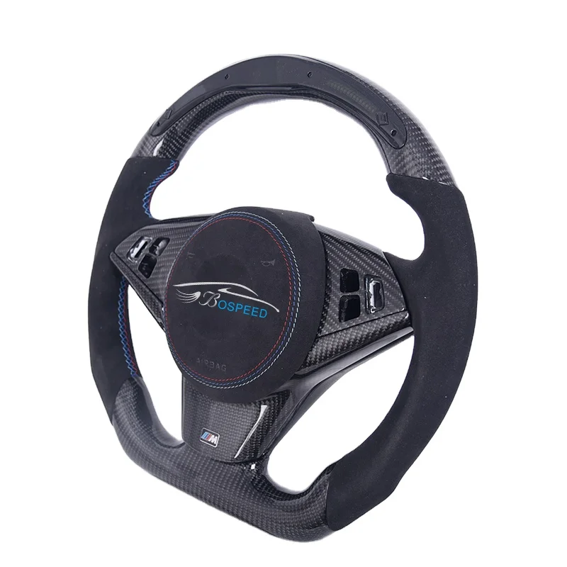 Professional Modify Black Suede Leather Carbon Fiber M5 E60 Steering Wheel With Led For BMW