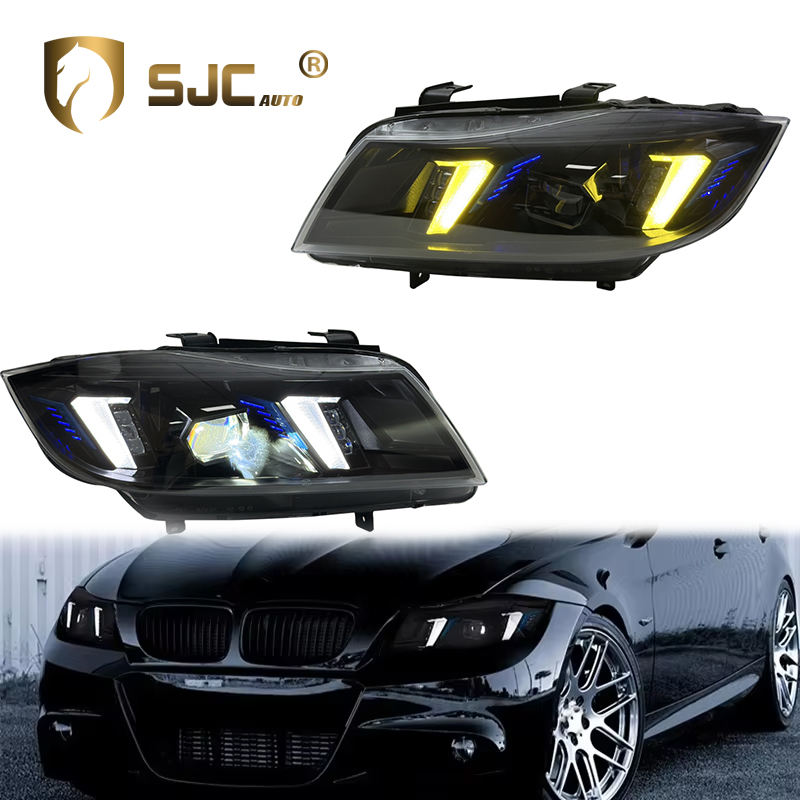 SJC Auto Car Headlights for BMW 3 Series E90 Snake Eyes Designed Headlamp 2005-2012 Upgraded Front Lights Yellow and White DRL