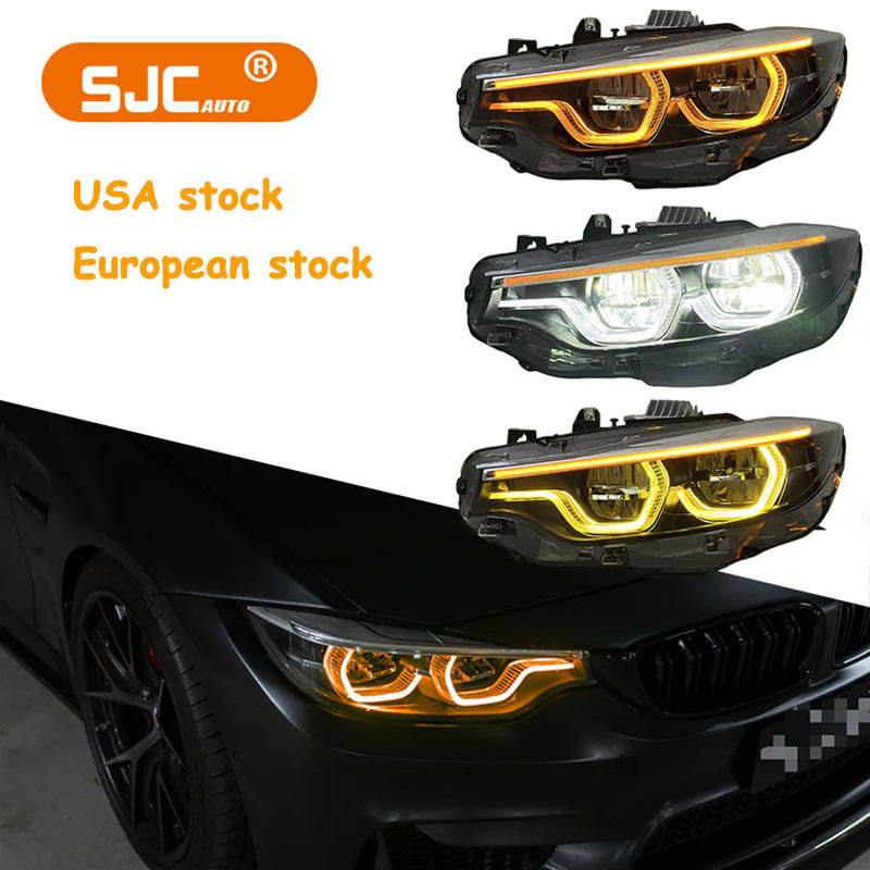 SJC Auto V2 V3 Ikon Iconic 1:1 Tricolor Headlight for BMW 4 Series F32 F33 F36 F80 M3 M4 F82 2013-2019 Yellow White Amber DRL