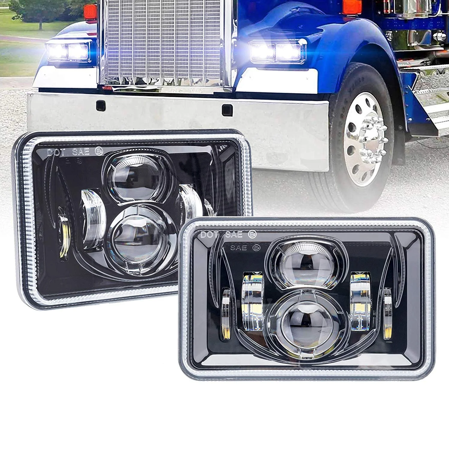 Truck Lighting Systems For Peterbilt 379 378 357 Accessories 4x6 Led Headlights For Freightliner