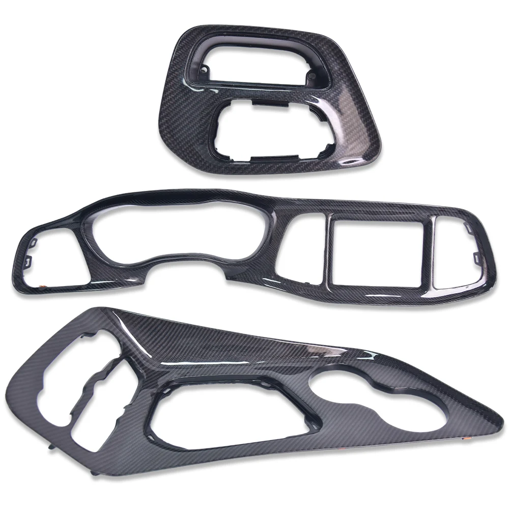 Tuoni Forged Carbon Fiber Center Console Instrument Interior Trim Three-piece Kit Non-destructive For Dodge Challenger Srt