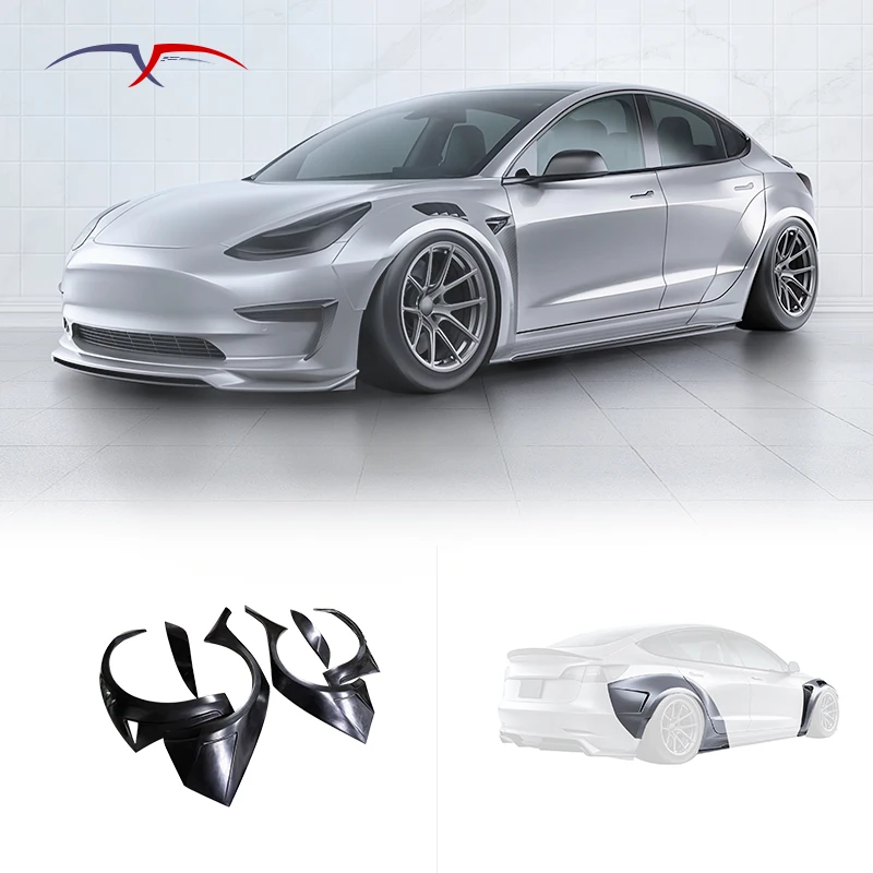 Wide Body Kit Suitable For Tesla Model 3 Body Kit Fiberglass Front And Rear Wheel Arches Mudguards Front Bumper Modification