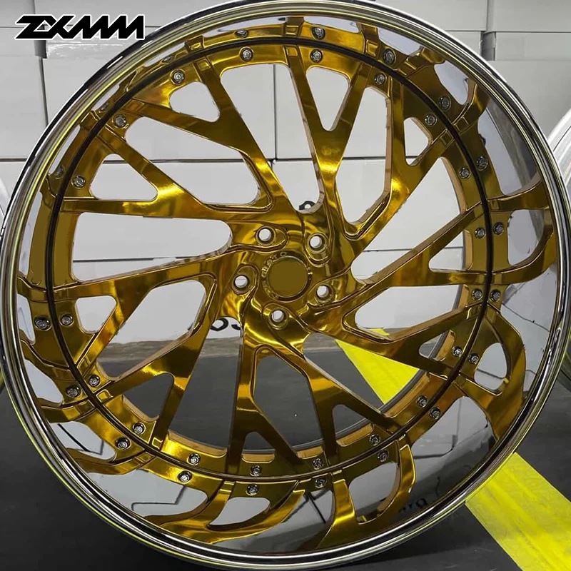 Zxmm Chrome Lips 2 Piece Wheels 22 24 26 Inch Custom Forged Wheels For BMW Ford Truck Wheel Floating Center Caps