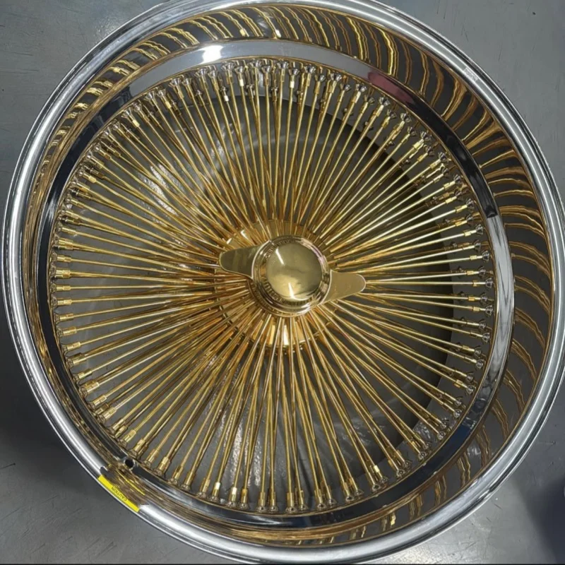 Zxmm Custom Staggered Golden Chrome Multi Spoke Wire Rim Day Style 2/3 Knock Off 5x127 5x120 18 20 22 24 26 28 Inch